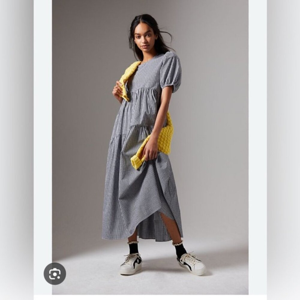 Anthropologie Eri + Ali Gingham Puff-Sleeve "Evaline" Maxi Dress